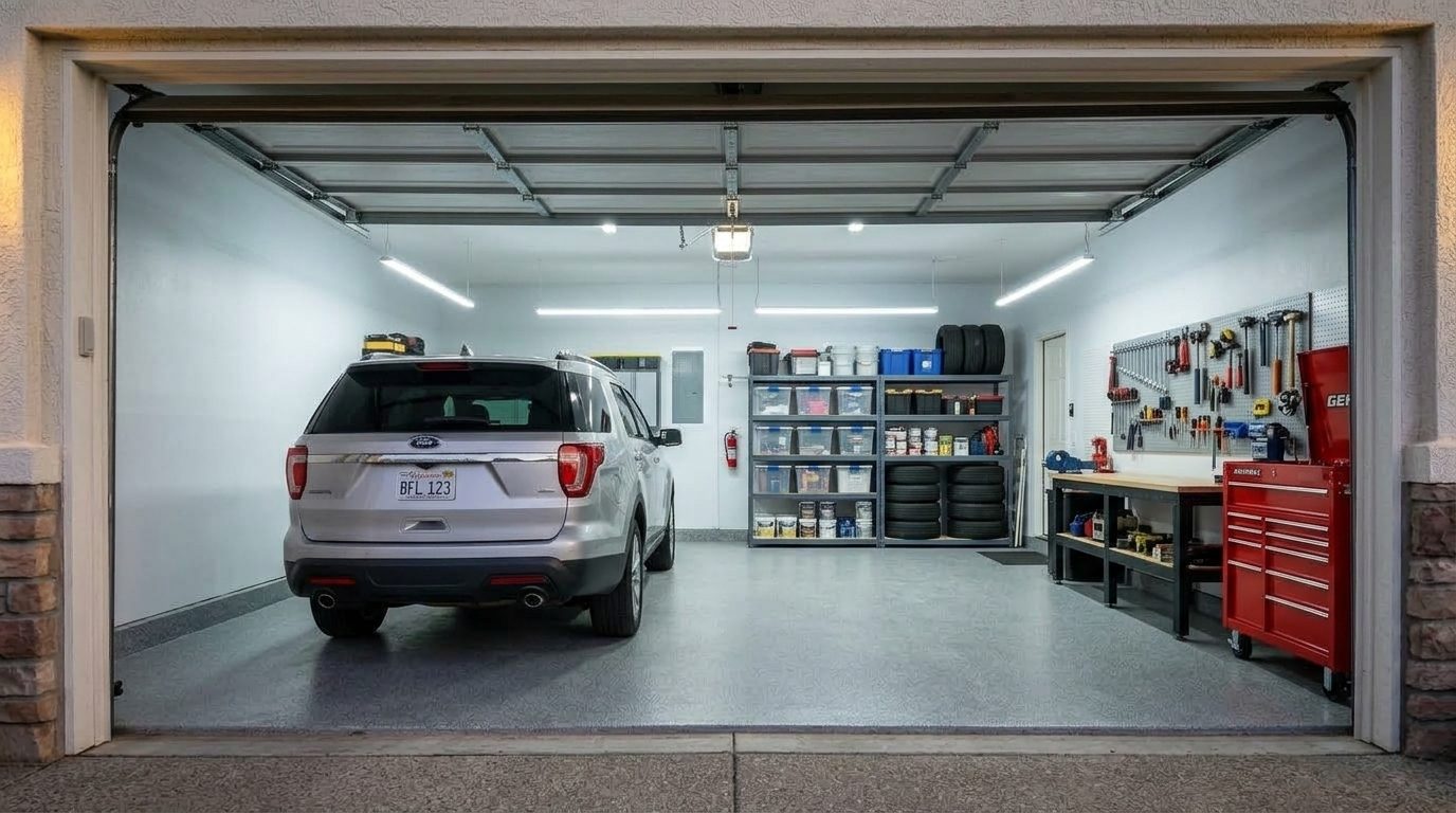 Garage Door Repairs Reed Interior View of Custom Garage Door Overhead and Workshop